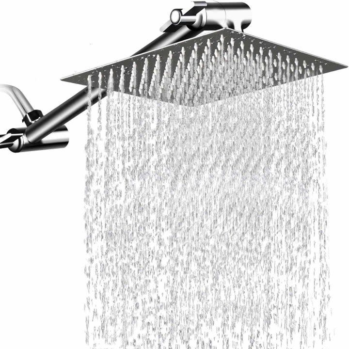 The shower head with rain-like water pouring out of it