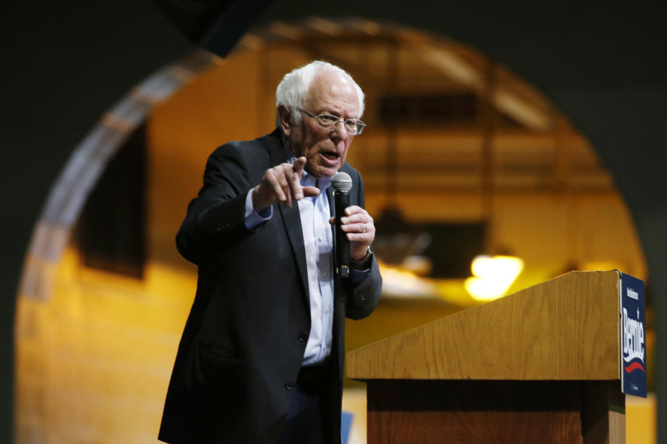 Democratic presidential candidate Sen. Bernie Sanders, I-Vt., speaks at a campaign rally Thursday, Feb. 27, 2020, in Richmond, Va. (AP Photo/Steve Helber)