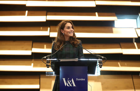 Catherine, Duchess of Cambridge speaks during a visit to officially open the "V&A Dundee", Scotland's first design museum, in Dundee, Scotland, January 29, 2019. Jane Barlow/Pool via REUTERS