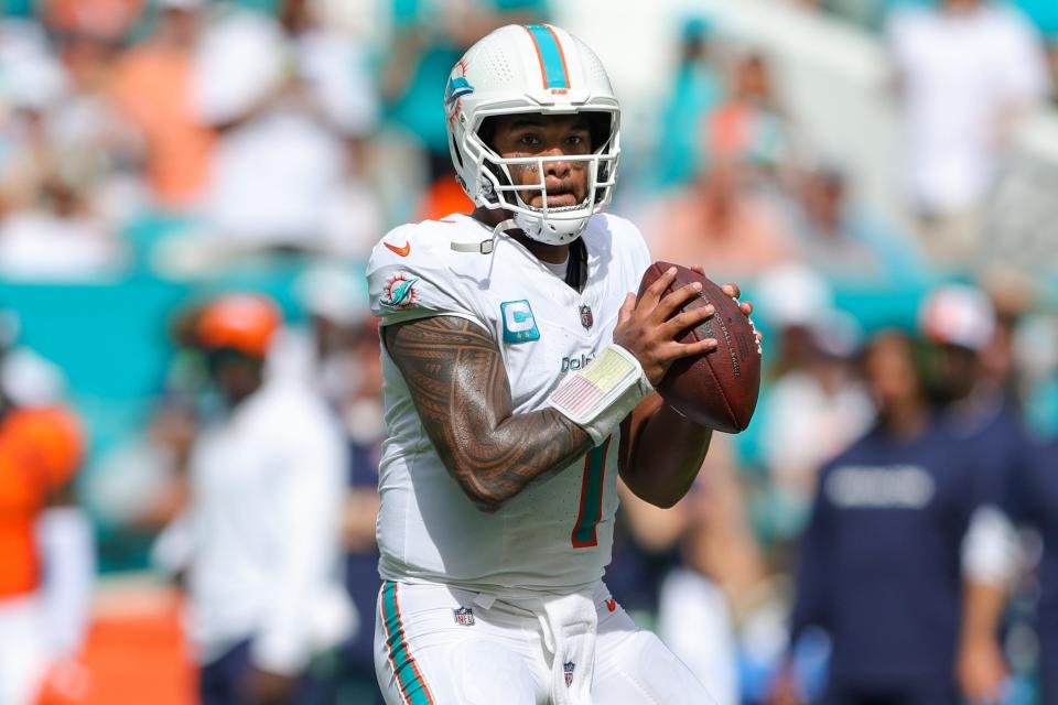 Quarterback Tua Tagovailoa and the Miami Dolphins are coming off a 70-point effort against the Denver Broncos.