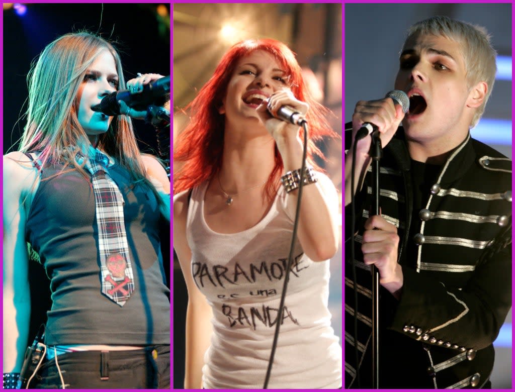 L-R: Avril Lavigne, Hayley Williams of Paramore and Gerard Way of My Chemical Romance (Getty)