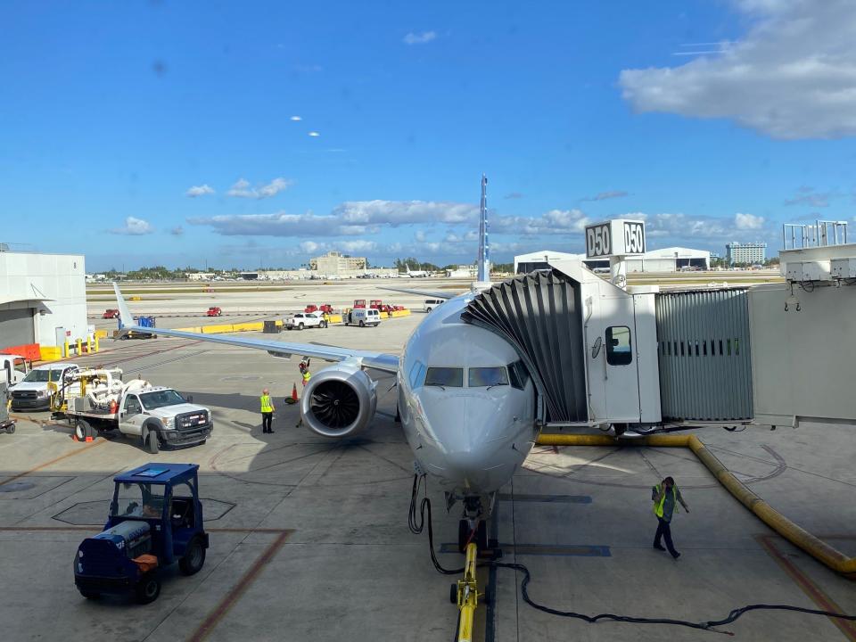 The Boeing 737 Max awaiting boarding in Miami