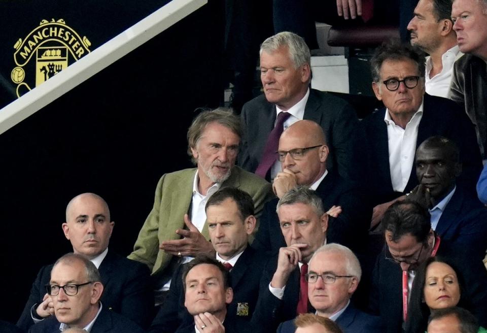 Sir Jim Ratcliffe, Sir Dave Brailsford, Omar Berrada, Dan Ashworth and Jason Wilcox were all at Old Trafford for the defeat to Liverpool (PA Wire)