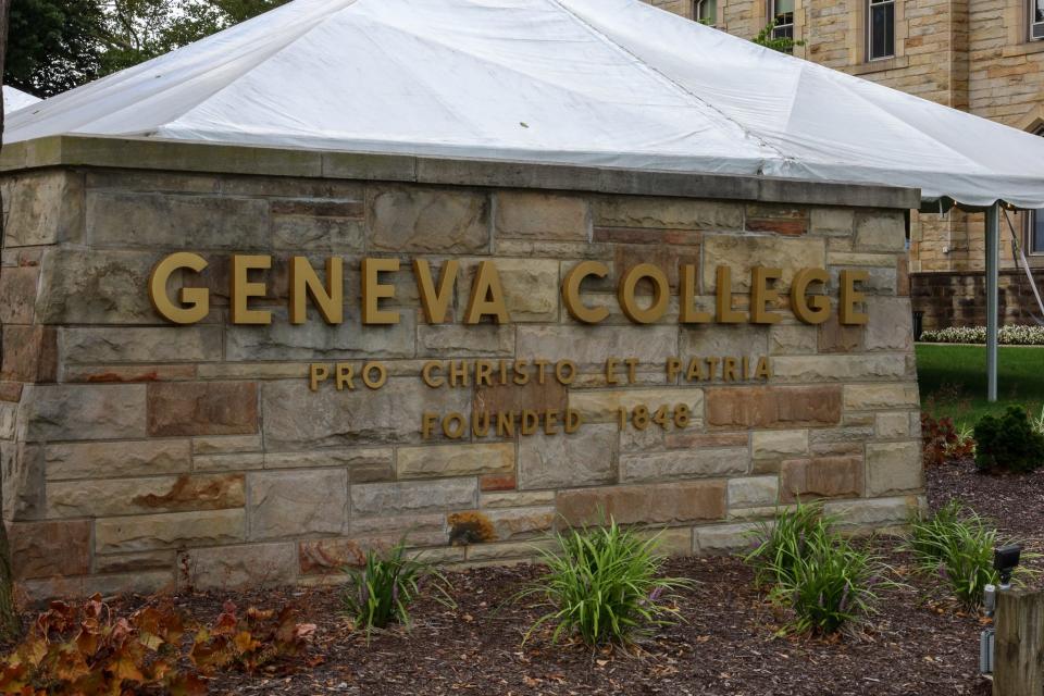The sign for Geneva College in Beaver Falls, PA.