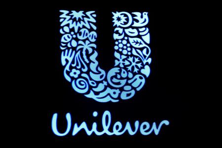 FILE PHOTO: The company logo for Unilever is displayed on a screen on the floor of the New York Stock Exchange (NYSE) in New York, U.S., February 17, 2017. REUTERS/Brendan McDermid/File Photo