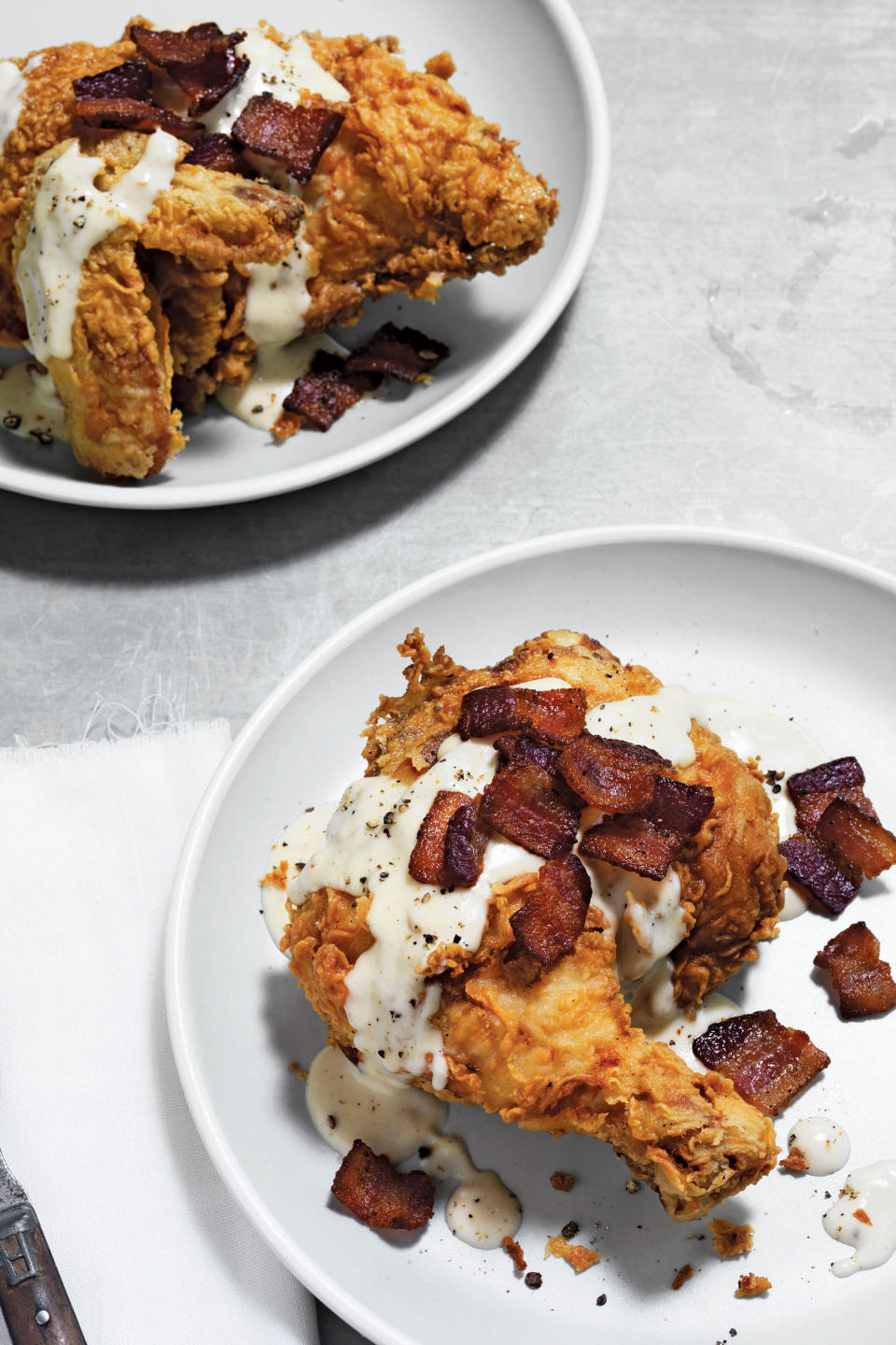 Buttermilk-Soaked, Bacon-Fried Chicken in Gravy