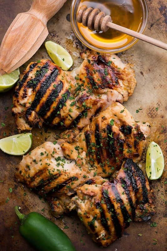 <p>Self-Proclaimed Foodie</p><p>Jalapeño honey lime grilled chicken is the perfect summer dinner with a little bit of sweet, the perfect hint of sour, and the perfect amount of heat.</p><p><strong>Get the recipe: <a href="https://selfproclaimedfoodie.com/jalapeno-honey-lime-grilled-chicken/" rel="nofollow noopener" target="_blank" data-ylk="slk:Jalapeño Honey Lime Grilled Chicken;elm:context_link;itc:0;sec:content-canvas" class="link "><em>Jalapeño Honey Lime Grilled Chicken</em></a></strong></p>