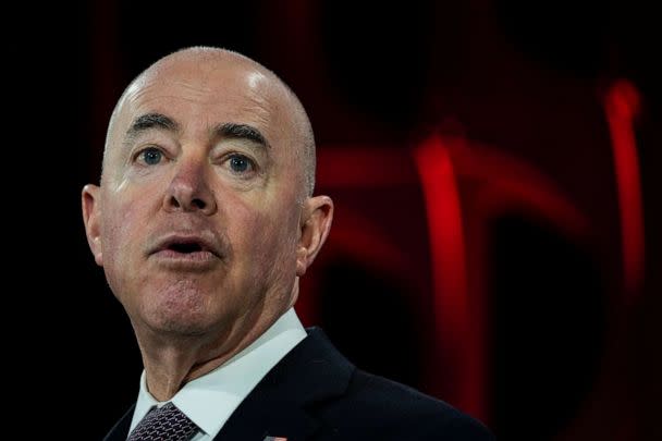 PHOTO: U.S. Department of Homeland Security Secretary Alejandro Mayorkas speaks during the United States Conference of Mayors 91st Winter Meeting, Jan. 19, 2023 in Washington, DC. (Drew Angerer/Getty Images)