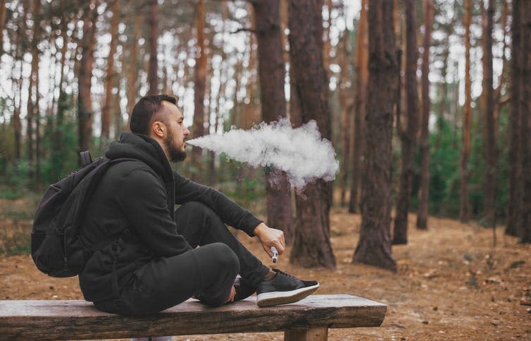 <span class="caption">Vaping: big – and growing – market for tobacco companies.</span> <span class="attribution"><a class="link " href="https://www.shutterstock.com/image-photo/brutal-bearded-young-man-having-rest-727821652?src=jpJQoRC2TNDaTpP35K6Egg-1-67" rel="nofollow noopener" target="_blank" data-ylk="slk:Vladee/Shutterstock;elm:context_link;itc:0;sec:content-canvas">Vladee/Shutterstock</a></span>