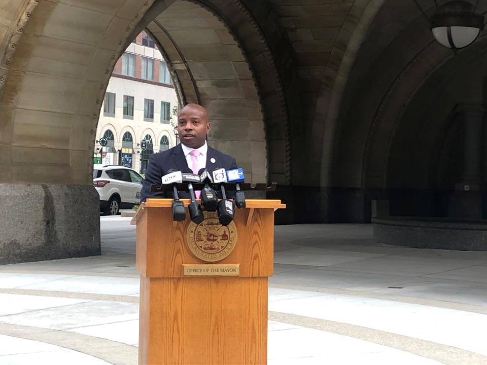 Milwaukee Mayor Cavalier Johnson encouraged protests planned for the Republican presidential primary debate to be orderly. He spoke early Wednesday morning outside City Hall.