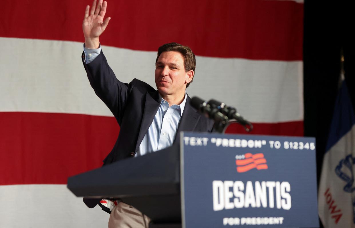 Republican Florida Governor Ron Desantis arrives to kick off his campaign for the 2024 Republican U.S. presidential nomination with an evening campaign rally at the evangelical Eternity church in West Des Moines, Iowa, U.S. May 30, 2023 (REUTERS)