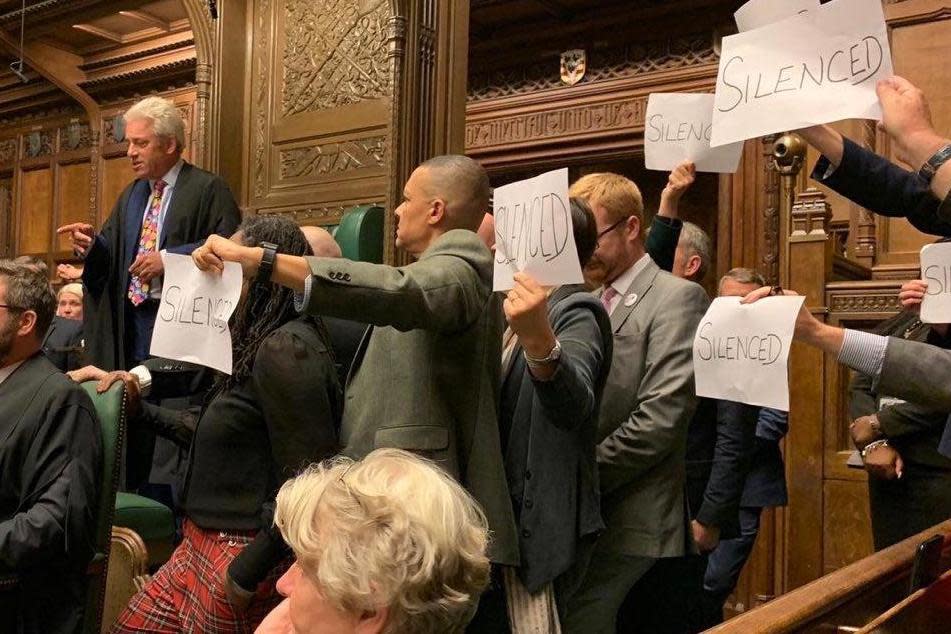 Silenced: MPs stage a protest in the Commons just before the prorogation ceremony