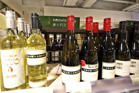 Wines from Australia are seen on a shelf at a supermarket inside IAPM mall in Shanghai, China, August 15, 2015. REUTERS/Aly Song