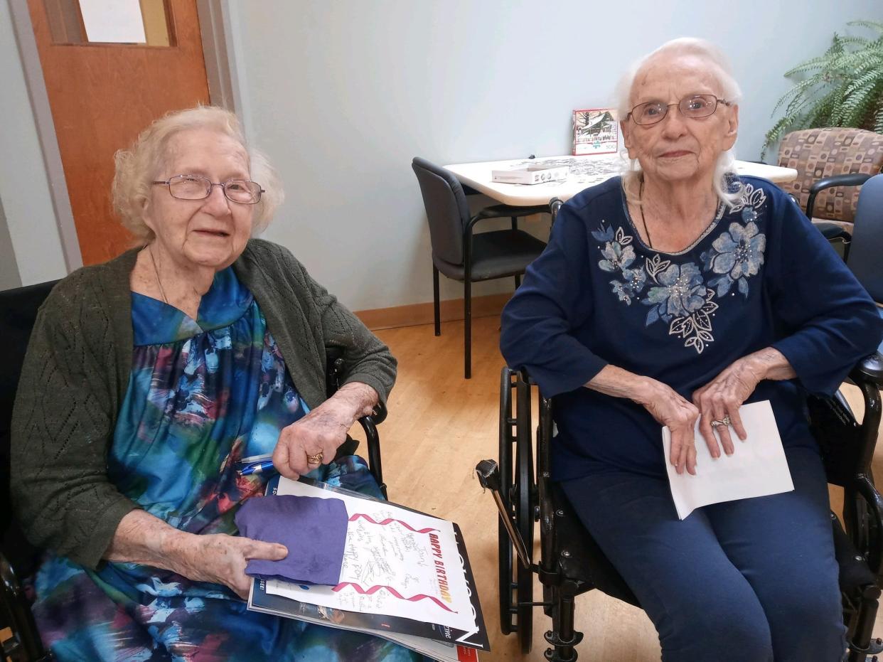 Joann Vandiver and Jane Scott discovered they were each other’s childhood best friend at the monthly birthday party for residents celebrating a February birthday. The two, both 94, were born on Feb. 12 and Feb. 10 and often celebrated their birthday with each other as kids.