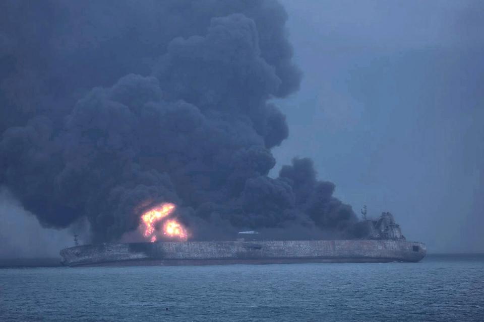 Panama-registered tanker 'Sanchi' on fire after the collision with a Hong Kong-registered freighter: EPA