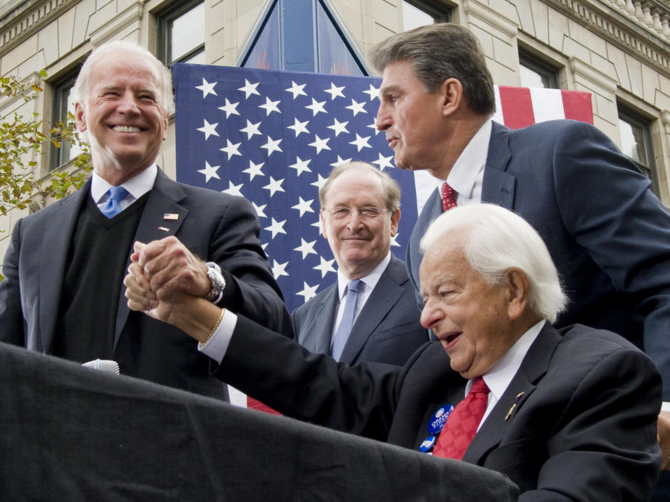 From left, Joe Biden, Jay Rockefeller, Joe Manchin and Robert Byrd 