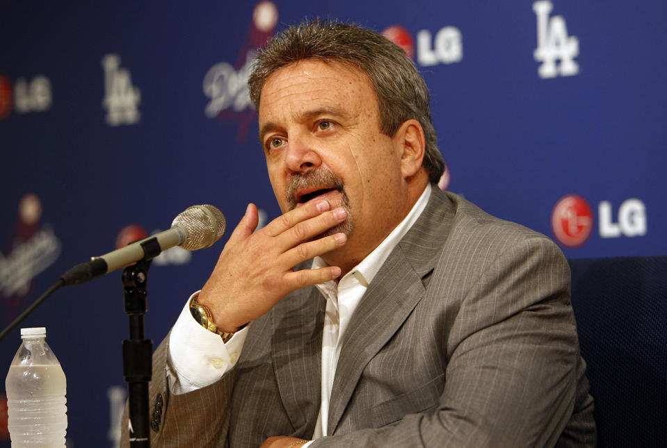 Los Angeles Dodger General Manager Ned Colletti, thinks as he spoke to the media following the Dodger 2013 season in the Dodger Stadium Interview Room on October 21, 2013.  (Photo by Al Seib/Los Angeles Times via Getty Images)