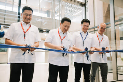 The Ribbon Cutting Ceremony featuring Budi Simin (left), Garibaldi Thohir (second from left), Tedy Harjanto (second from right), and Sendy Greti (right).