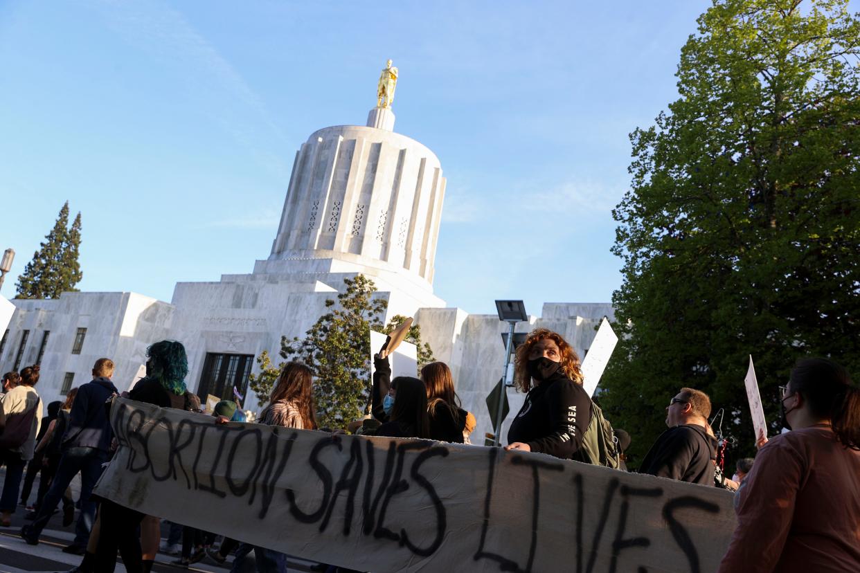 People march in support of abortion rights May 3 at the Oregon State Capitol.