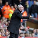 Manchester United's manager Sir Alex Ferguson gestures during their English Premier League soccer match against Liverpool at Anfield in Liverpool, England, Sunday Sept. 23, 2012. (AP Photo/Clint Hughes)