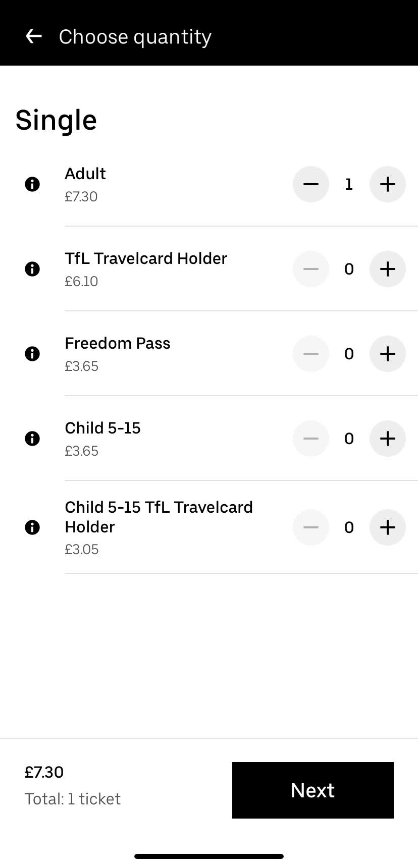 Screenshot of boat prices on Uber app