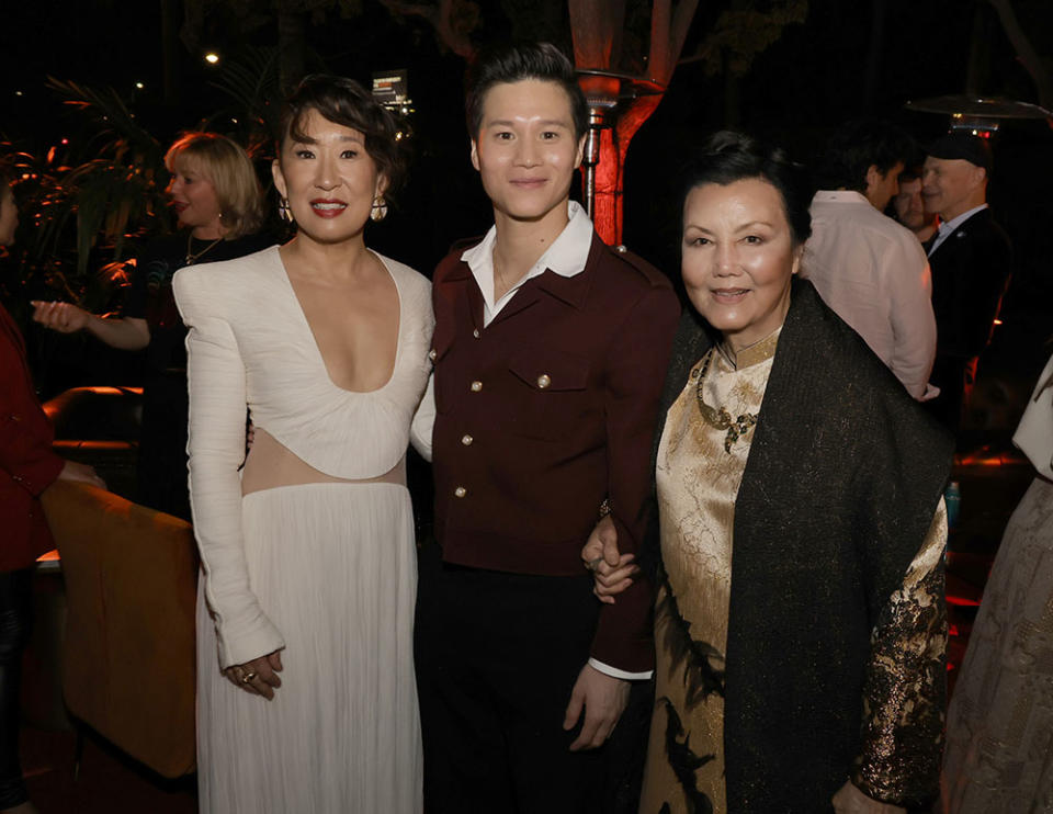 (L-R) Sandra Oh, Hoa Xuande and Kieu Chinh pose at the after party for the Los Angeles Premiere of HBO Original Limited Series "The Sympathizer" at Paramount Studios on April 09, 2024 in Los Angeles, California.