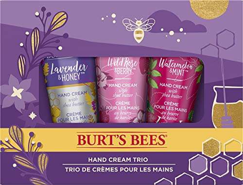 Burt's Bees Holiday Gift, 3 Body Care Stocking Stuffer Products, Hand Cream Trio Set - Lavender Honey, Watermelon Mint & Wild Rose Berry Shea Butters