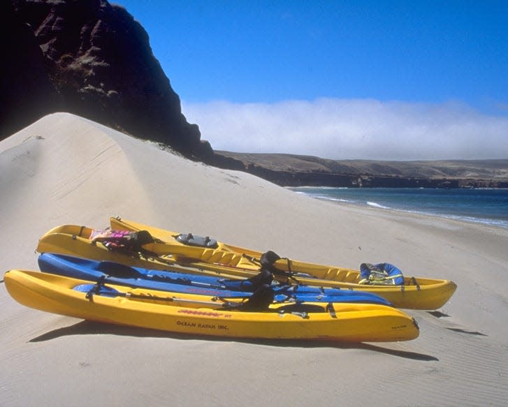 Kayaking is popular at Water Canyon Beach on Santa Rosa Island.