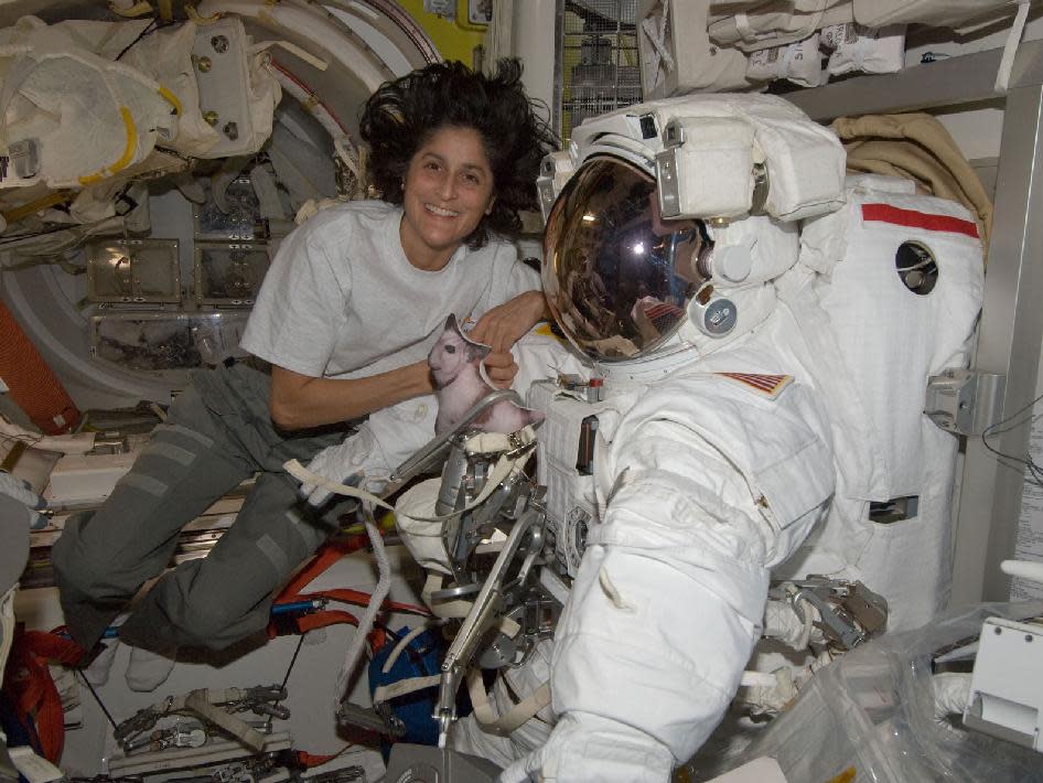 Astronaut Sunita Williams floating aboard the International Space Station. Williams has been selected to fly aboard Boeing’s Starliner spacecraft.