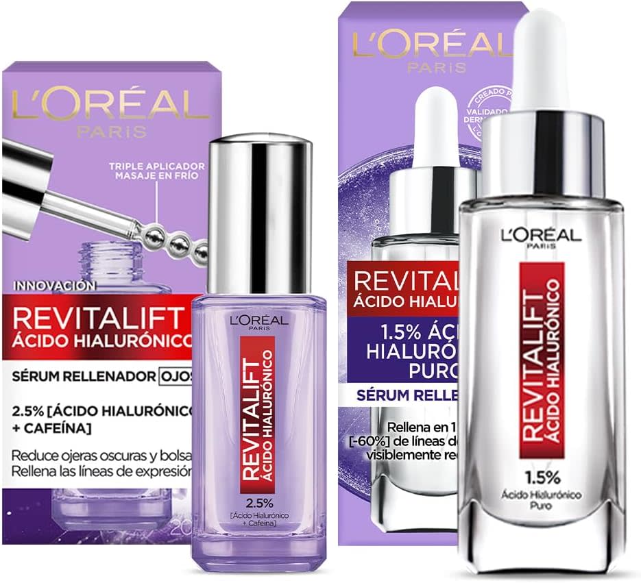 L'oréal Paris, kit de ácido hialurónico con sérum rostro + sérum ojos