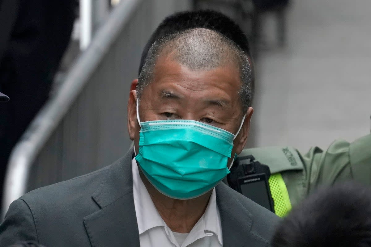 File: Jimmy Lai leaves the Hong Kong's Court of Final Appeal in Hong Kong, on 9 February 2021 (Associated Press)