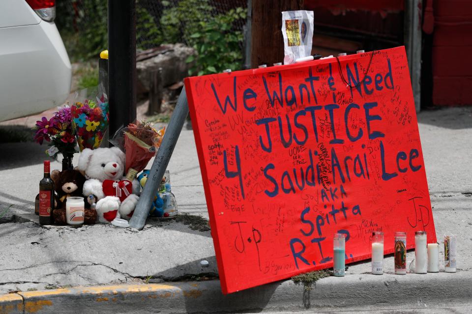 A memorial for Saudi Arai Lee near the spot on West Gwinnett Street where he was killed by a Savannah Police officer on Friday June 24, 2022.