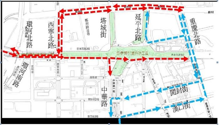 忠孝橋引道拆除。汽車動線。（取自台北市工務局新建工程處網站）