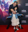 <p>Taika Waititi and daughters Matewa Kiritapu and Te Hinekahu attend the Sydney premiere of <em>Thor: Love and Thunder</em> at Hoyts Entertainment Quarter on June 27.</p>