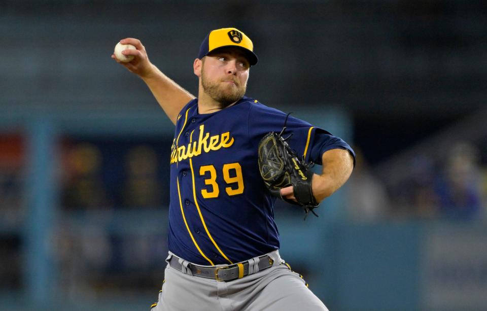 Right-hander Corbin Burnes won the 2021 NL Cy Young Award with the Brewers.