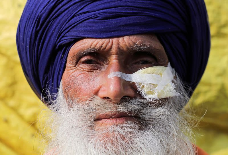 A protest against the newly passed farm bills, at Singhu border near Delhi