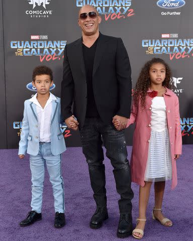 <p>Axelle/Bauer-Griffin/FilmMagic</p> Vin Diesel (center), son Vincent Sinclair and daughter Hania Riley Sinclair in Hollywood on April 19, 2017