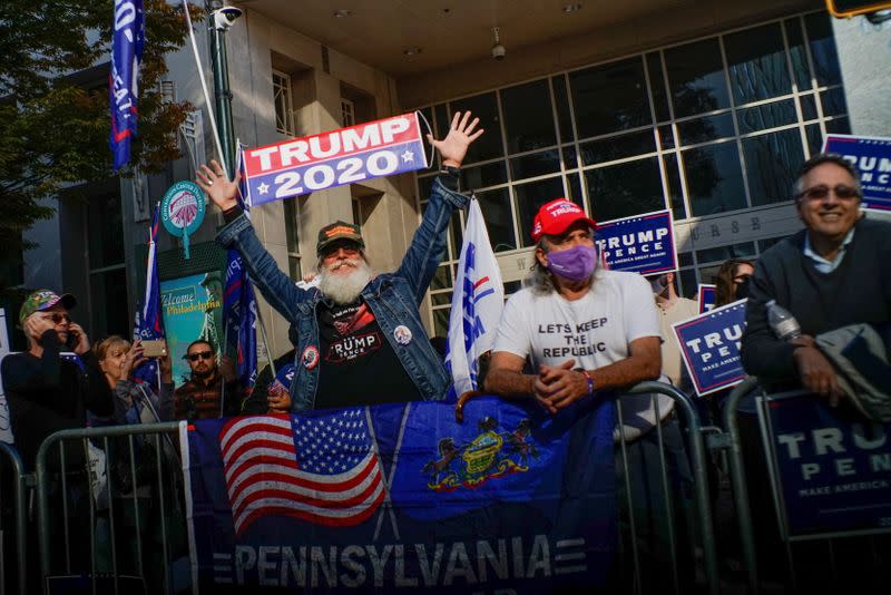 Trump supporters wait for the election results as votes continue to be counted following the 2020 U.S. presidential election, in Philadelphia