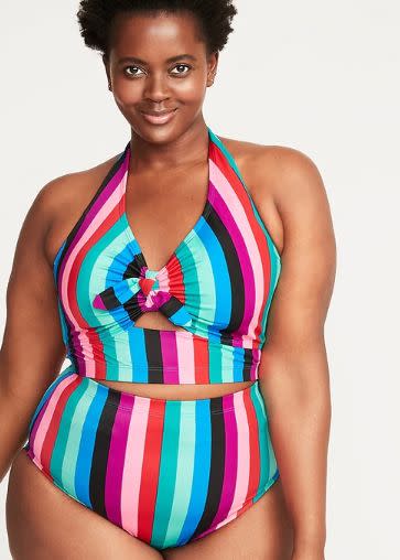 Tie-Front Plus-Size Long-Line Halter Swim Top 