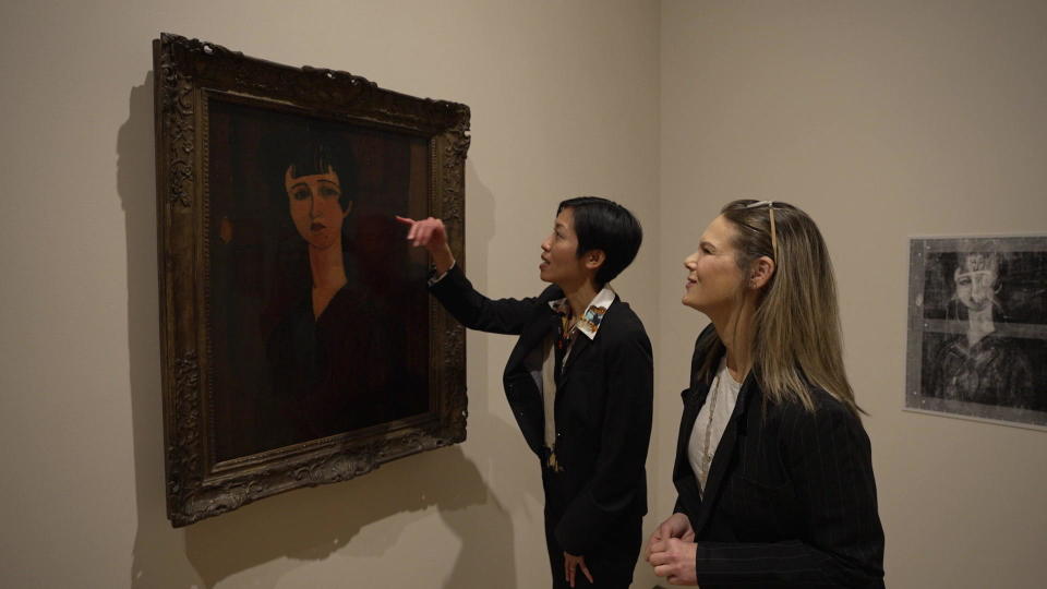 Curator Cindy Kang with correspondent Serena Altschul, at the Barnes Foundation exhibition 
