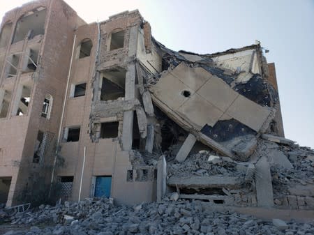 View of a Houthi detention center after it was hit by Saudi-led air strikes in Dhamar
