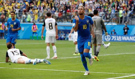 Soccer Football - World Cup - Group E - Brazil vs Costa Rica - Saint Petersburg Stadium, Saint Petersburg, Russia - June 22, 2018 Brazil's Neymar celebrates scoring their second goal REUTERS/Carlos Garcia Rawlins