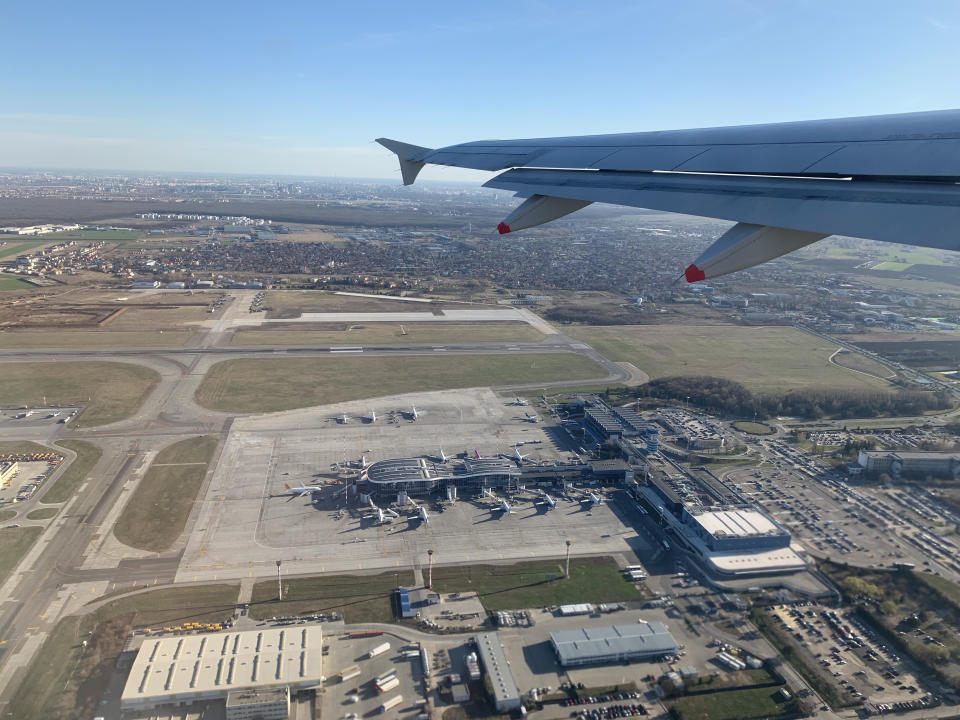 Dublin AirPort overview. Departure, high up, flying , above