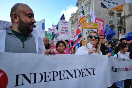 Marchers in central London on Saturday (Angela Christofilou/The Independent )