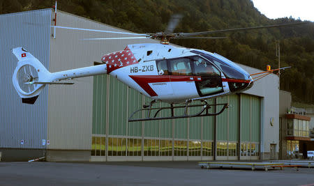 A prototype of a Marenco SH09 helicopter of Swiss manufacturer Marenco takes-off for a test flight at the company's plant in Mollis, Switzerland October 13, 2017. REUTERS/Arnd Wiegmann