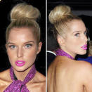 <b>Helen Flanagan </b><br><br>Despite the ex-Corrie star's dodgy fake tan and sparkly frock, we really liked her chic, wispy top-knot bun teamed with dewy skin and bright lips.<br><br>© Rex