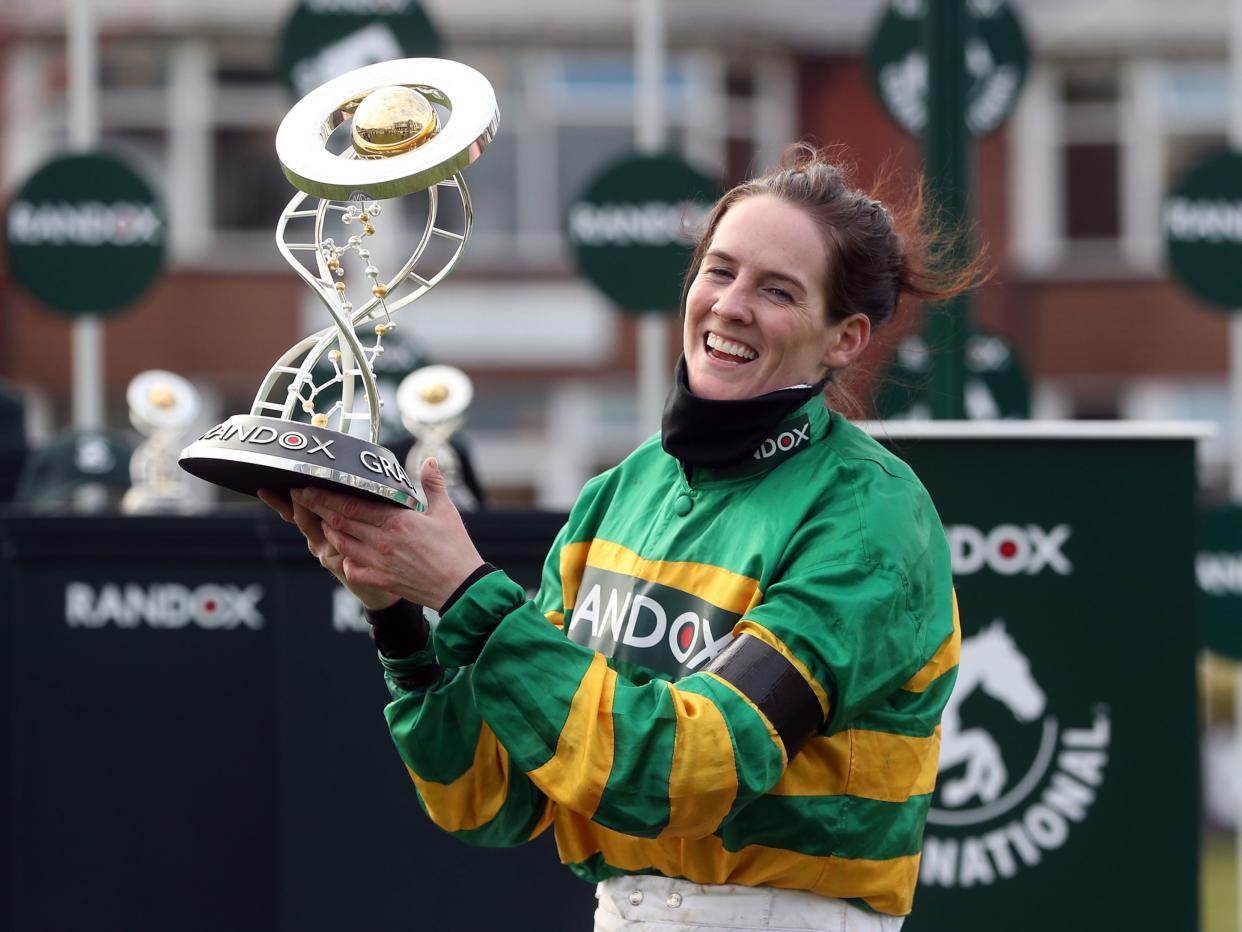 Rachael Blackmore celebrates winning the Grand National (PA)