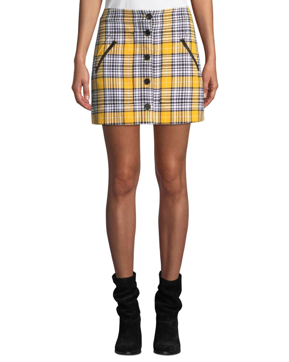 Monroe Plaid Button-Front Mini Skirt