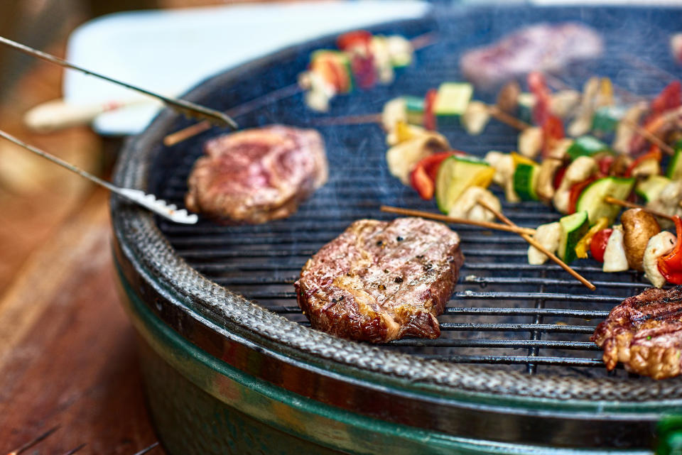 Meats and veggies grilling