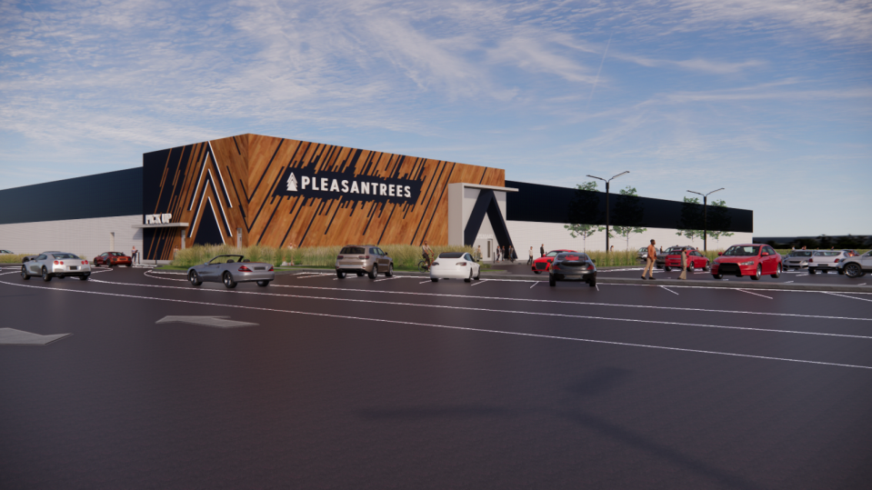 A rendering of Pleasantrees' marijuana dispensary and beverage processing facility in partnership with Blake’s Hard Cider at the site of the former Gibraltar Trade Center in Mt. Clemens.